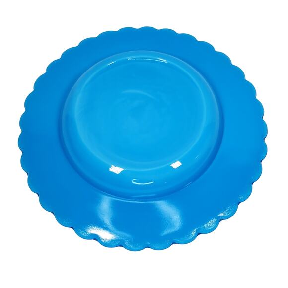 Vtg Round Butter Dish Blue Milk Glass Floral Vine 5.25" - Picture 14 of 15